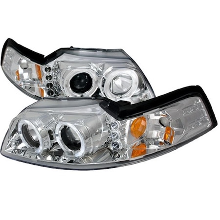 Overtime Halo LED Projector Headlight for 99 to 04 Ford Mustang- Chrome - 10 x 21 x 26 in. OV3765512